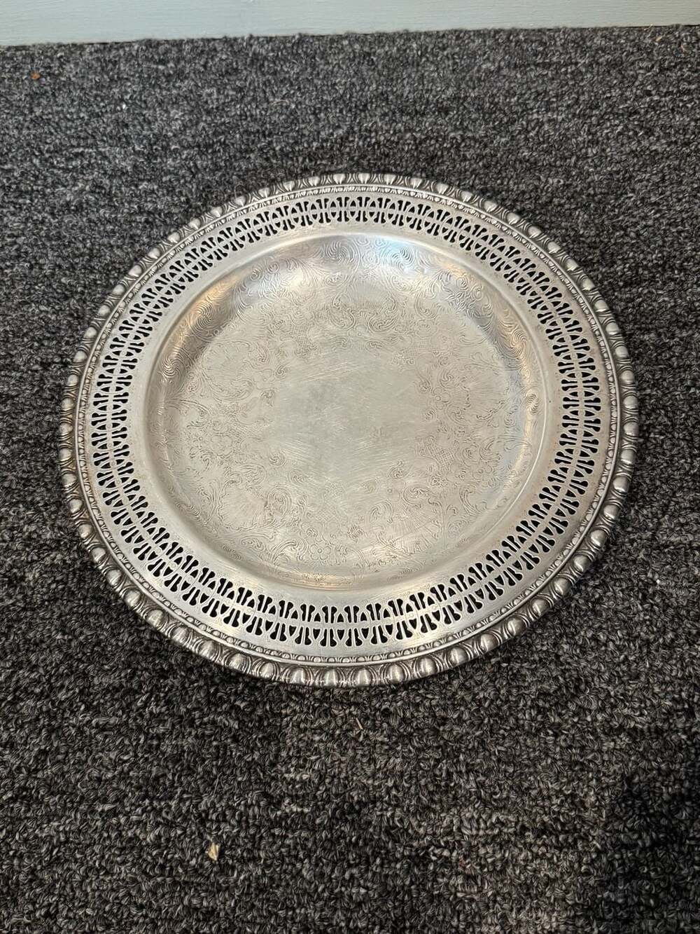 Vintage Wm. Rogers Silverplate Serving Tray with Pierced Filigree Edge
